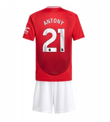 Manchester United Antony #21 Primera Equipación Niños 2024-25 Manga Corta (+ Pantalones cortos)